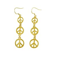 Rhodium Yellow Rose Gold Plated Sterling Silver Womens Hipster Dangling Peace Sign Earrings Girls Hippie Peace Earrings