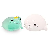 CAZOYEE Soft Frog Plush Toy Pillow and Plush Seal Hugging Pillow, Cute Stuffed Animal Cuddly Toy, Adorable Plushie Gift for 3 4 5 6 7 8 9 Years Old Boys Gifts Kids Children