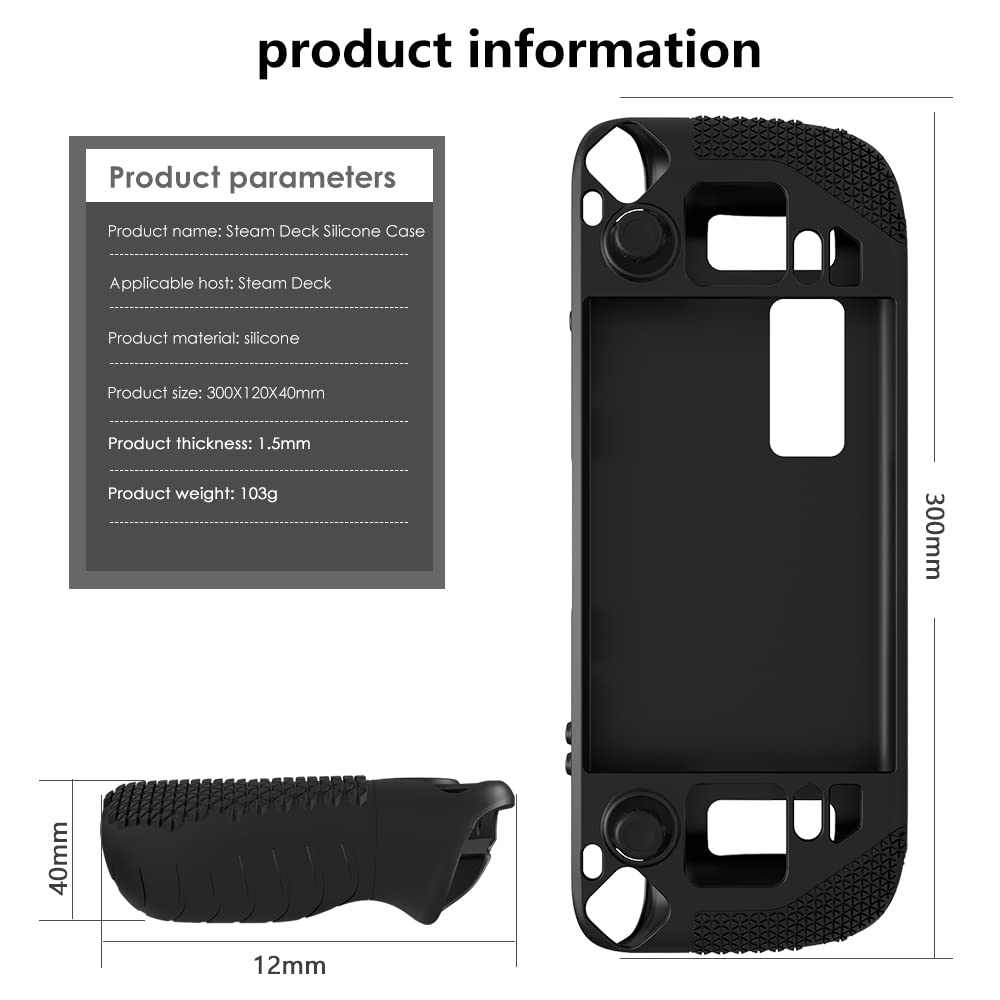 JYMEGOVR Protective Case for Steam Deck, Full Body Silicone Skin Protective Cover Case, Shockproof Non-Slip Accessories with Thumb Grips*2 Pairs (Black)