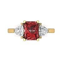 Clara Pucci 3.1 ct Emerald Trillion cut 3 stone Solitaire W/Accent Natural Red Garnet Anniversary Promise Wedding ring 18K Yellow Gold