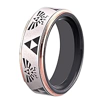 Inverse Engraving The Legend of Zelda Ring- Crest and Triforce Ring Black and Rose Gold Tone Step Tungsten Carbide Wedding Bands Ring