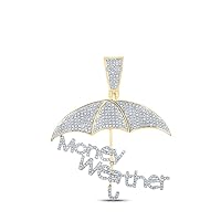Jewels By Lux 10K Yellow Gold Mens Round Diamond Money Weather Umbrella Phrase Charm Pendant 1 Cttw, Length: 1.81 In, Width: 1.56 In