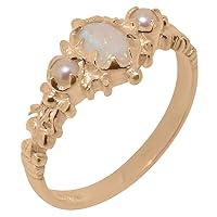 10k Rose Gold Natural Opal & Cultured Pearl Womens Trilogy Ring - Sizes 4 to 12 Available
