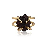 Raw Red Garnet Gemstone Ring Brass Prong Setting Band Design Gold Plated Adjustable Lightweight Rings Jewelry EJ-1730-1