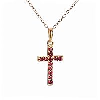 Red Garnet Cross Design 925 Sterling Silver with Gold Plated Pendant Necklace