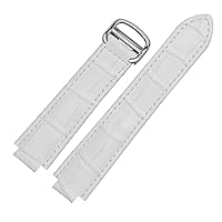 for Cartier Wristbands Quality Color Genuine Leather Watchbands Deployment Buckle Replacement Leather Strap Female Bracelet (Color : White, Size : 22x14mmSilver Clasp)