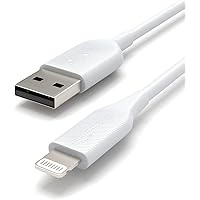 Amazon Basics USB-A to Lightning ABS Charger Cable, MFi Certified Charger for Apple iPhone 14 13 12 11 X Xs Pro, Pro Max, Plus, iPad, 3 Foot, White, (Pack of 2)