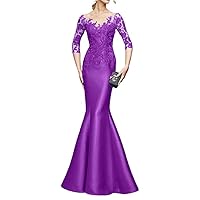 Women's Mermaid Long Bridesmaid Dres with Half Sleeves Evening Party Dress