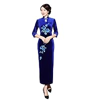 Velvet Cheongsam Chinese Dress Embroidery Qipao Long