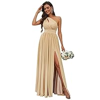 One Shoulder Bridesmaid Dresses for Women Long Chiffon Formal Evening Dress with Slit A Line Party Gown PE380