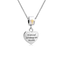 KunBead Jewelry Women Girls Jesus Christian Cross Charm Love Heart 18 inch Dainty Pendant Necklace