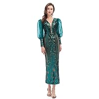 Women¡¯s Formal Sequin Maxi Mermaid Prom Dress V Neck Long Sleeves Evening Party Cocktail Dresses