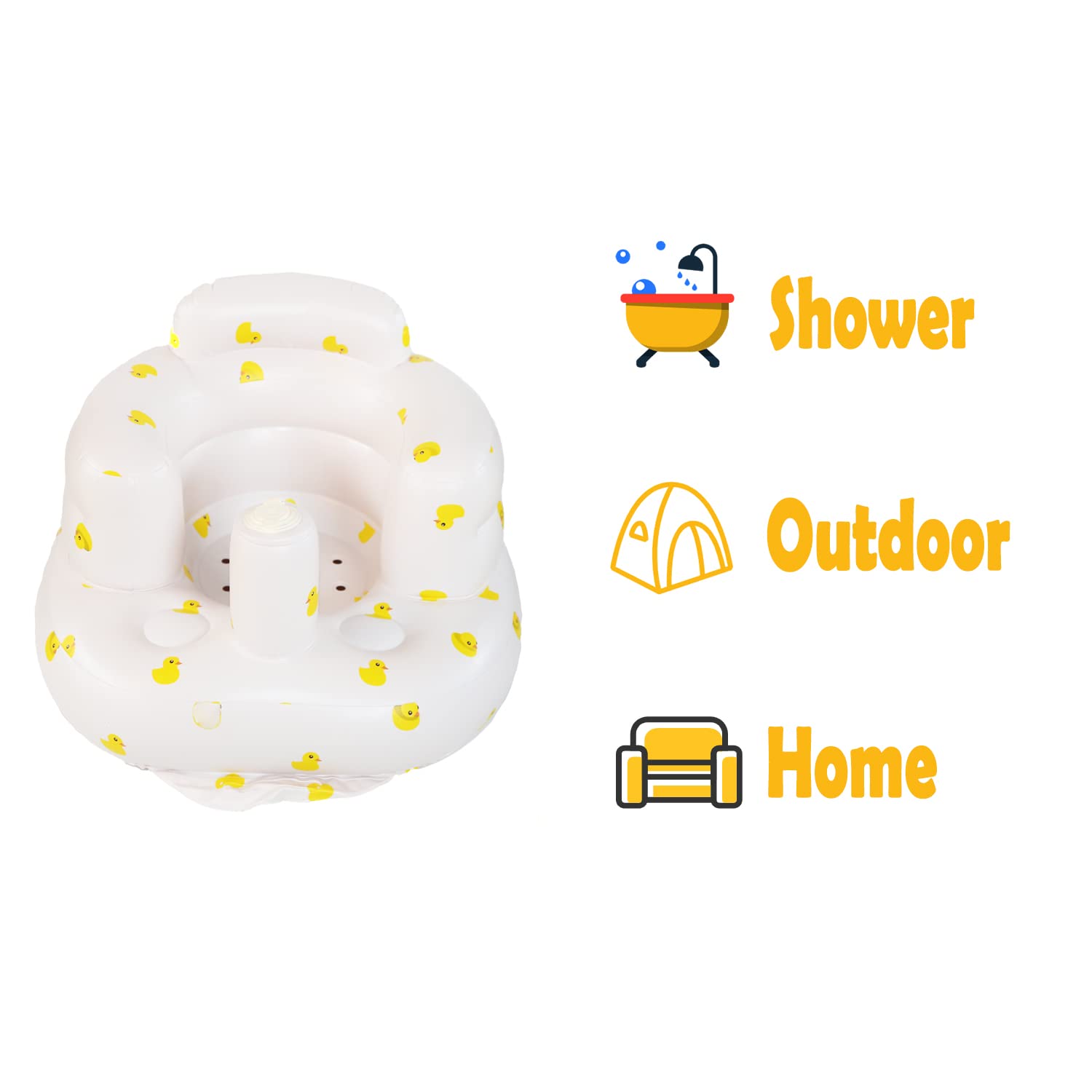 Chapver Baby Seats for Sitting Up, Baby Bath Seat Portable Summer Toddler Beach Chair, Inflatable Sit Me Up Floor Seat for 3 6 9 12 Months Toddlers, Shower Gifts for Baby Boys Girls, Yellow Duck