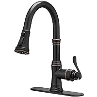 Kitchen Faucet, Oil Rubbed Bronze Finish, 360 Degree Swivel, 20-Inch Retractable Hose, Easy to Install, 3-Hole Mount