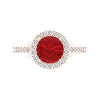 Clara Pucci 1.82ct Brilliant Round Cut Solitaire halo Simulated Red Ruby designer Modern Statement with accent Ring Solid 14k Rose Gold