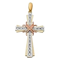 14k Yellow Gold White Gold and Rose Gold CZ Cubic Zirconia Simulated Diamond Fancy Religious Faith Cross Pendant Necklace 21x32mm Jewelry for Women