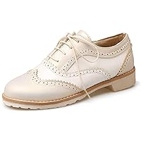 Women's Vintage Lace Up Platform Flats Oxfords Two Tone Chunky Low Heel Office Dress Shoes