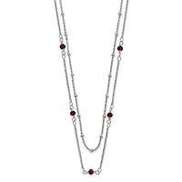 4.5mm Chisel Stainless Steel Polished 2 Strand Red Crystal Beaded with 1 Inch Extension Necklace 16 Inch Jewelry for Women