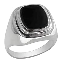 Gents Solid 925 Sterling Silver Natural Onyx Mens Signet Ring, Made in England - Sizes 6 to 13 Available
