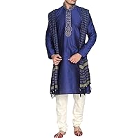 MKP9007 Blue and Ivory Men's Kurta Pyjama Indian Suit Bollywood Sherwani