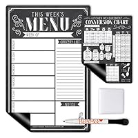 Vintage Magnetic Weekly Meal Planner Dry Erase Board for Refrigerator - Weekly Dinner Menu Board for Kitchen Conversion Chart Magnet, Grocery List