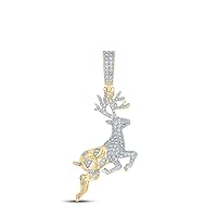 The Diamond Deal 10kt Yellow Gold Mens Round Diamond Deer Animal Charm Pendant 1-1/5 Cttw