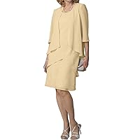 Mother of The Bride Dresses Short Evening Formal Dress 3/4 Sleeve Chiffon Jacket Tiered