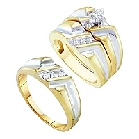 The Diamond Deal 10kt Yellow Gold His Hers Marquise Diamond Solitaire Matching Wedding Set 1/4 Cttw
