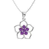 Diamondere Natural and Certified Gemstone Flower Necklace in 14k Solid Gold | 0.21 Carat Pendant with Chain