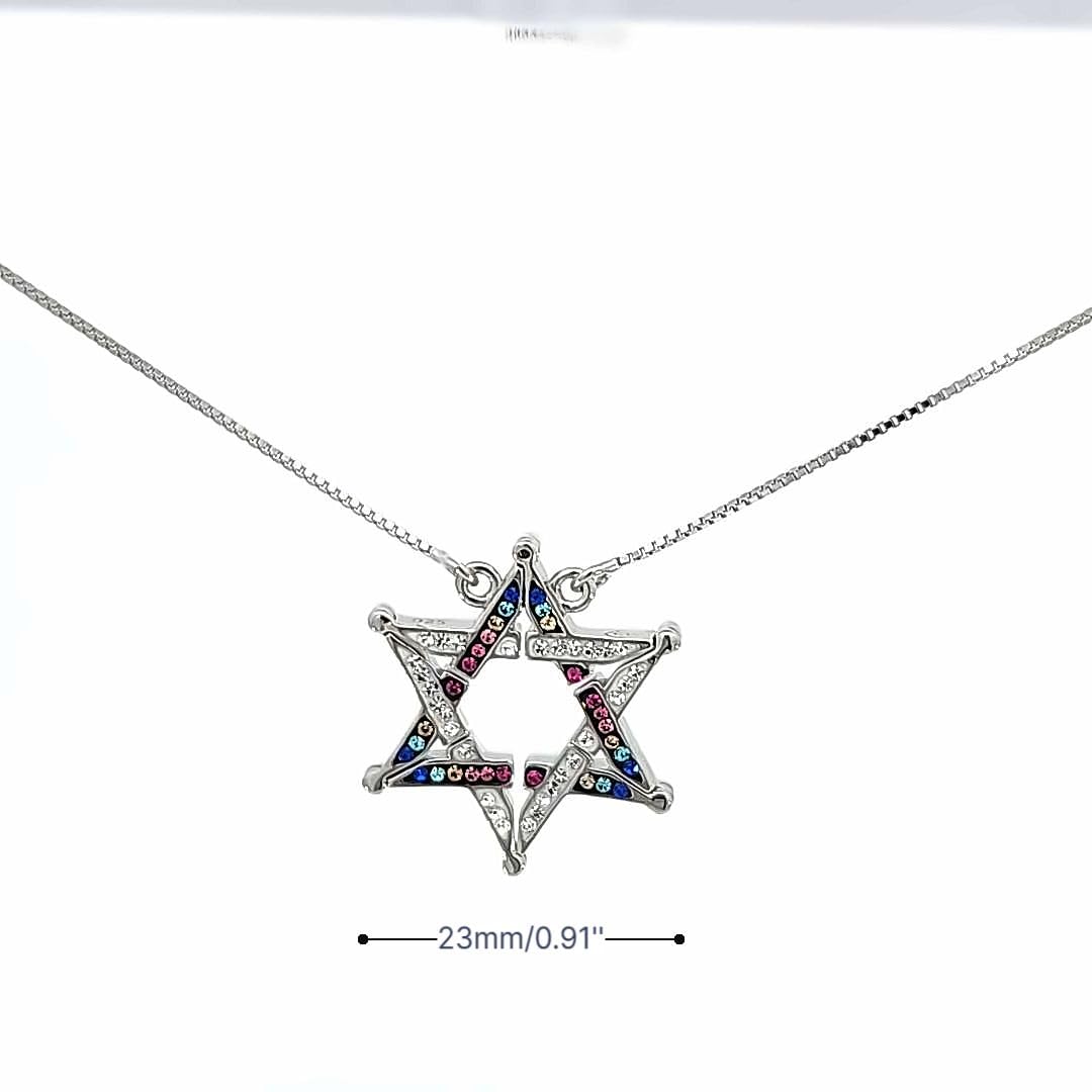 Butterfly Star of David Necklace, Blue and White / Multicolor Star of David, 925 Sterling Silver Pendant with Jewish Star Symbol, Israeli Made Hebrew Israelite,Jewish Jewelry, Kabbalah, Jewish