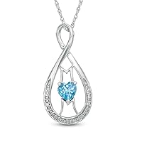 ABHI Heart Cut Created Blue Topaz & 0.2 CT Diamond MOM Pendant Necklace 14k White Gold Over