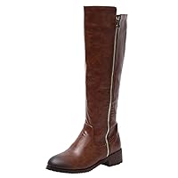 Riding-Boots For Women Knee-High Booties Wide-Calf Low-Heel Side Zipper Autumn Winter Comfortable Fashion