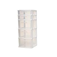 Homz Clear Plastic 5 Drawer Medium Home Organization Storage Container Tower with 3 Large Drawers and 2 Small Drawers, White Frame (2 Pack)
