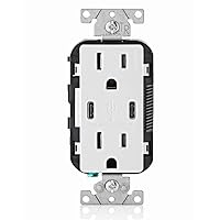 T5635-W 30W (6A) USB Dual Type-C/C Power Delivery In-Wall Charger with 15A Tamper-Resistant Outlet, USB Charger for Smartphones, Tablets, Laptops, White