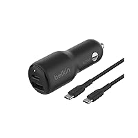 Belkin BoostCharge Dual Car Charger 42W w/Fast Charge USB-C 30W PPS & 12W USB-A Ports + USB-C to USB-C Cable for Apple iPhone 15, 15 Pro, 15 Pro Max, iPhone 14, Samsung Galaxy S23, & More - Black