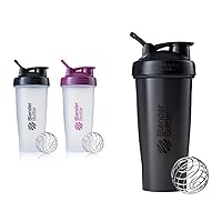 BlenderBottle Classic Shaker Bottle, 28 Ounce (Pack of 2) & Classic Shaker Bottle Perfect for Protein Shakes and Pre Workout, 28-Ounce, Black