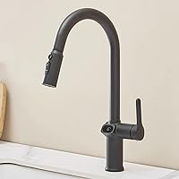 Faucets,Kitchen Sink Taps with Pull Out Spray Brass Rotary Digital Temperature Display Sink Tap/Black