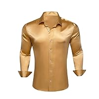 Mens Shirts Silk Mercerized Satin Gold Long Sleeve Casual Business Slim Fit Male Blouses Tops