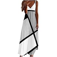 Womens Sleeveless V Neck Spaghetti Strap Beach Boho Summer Maxi Dress Plus Size Vintage Feather Print Beach Dress