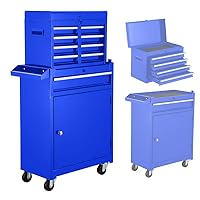 Rolling Tool Chest With Drawers,Tool chest with 5 Drawers,Lockable Tool Box with Wheels, Snap on Tool Chest with Drawers,Bottom Cabinet,Adjustable Shelf Organizer for Garage Warehouse Workshop Blue