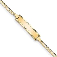Jewels By Lux Engravable Personalized Custom 10K Yellow Gold Figaro Link ID Bracelet For Women Length 6 inches Width 5.1 mm With Lobster Claw Clasp