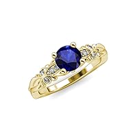 Blue Sapphire & Natural Diamond (SI2-I1, G-H) Butterfly Engagement Ring 1.09 ctw 14K Yellow Gold