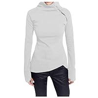 Women Turtleneck Zipper Solid Color Basic Tops Casual Long Sleeve Slim Fit Pullover