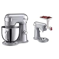 Cuisinart Stand Mixer, 12 Speeds, 5.5-Quart Mixing Bowl, Chef's Whisk, Flat Mixing Paddle, Dough Hook, and Splash Guard with Pour Spout, Silver Lining, SM-50BC & MG-50 Meat Grinder Attachment