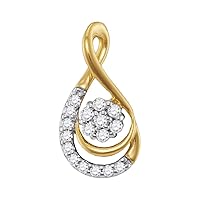 The Diamond Deal 10kt Yellow Gold Womens Round Diamond Flower Cluster Teardrop Pendant 1/10 Cttw