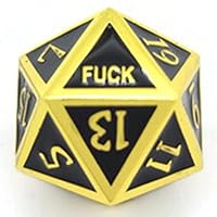 Metal D20 F Dice Critical Fail F 20 Sided Die Set DND Number Role Playing Game Dungeons and Dragons D&D Black Silver Red Blue Rainbow Gold Copper Purple Green Pink White (Single Dice, Black and Gold)