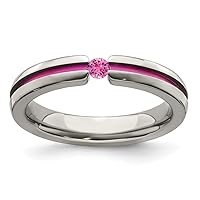 Edward Mirell Titanium Polished Engravable Pink Sapphire and Anodized Grooved 4mm Band Jewelry Gifts for Women - Ring Size Options: 5 6 8