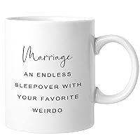 DONL9BAUER Marriage An Endless Sleepover Coffee Mugs Funny Coffee Mugs Heart Warming White Coffee Mugs Drinking Cups with Handle Novelty Gift For Husband Wife Boyfriend Girlfriend Friends 11 OZ