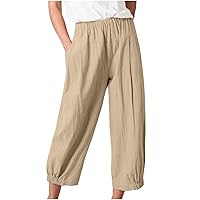 Womens Loose Fit Pants Linen Pants for Women High Cut Straight Leg Basic Long Leg Summer Fall Pants 2024 Fashion