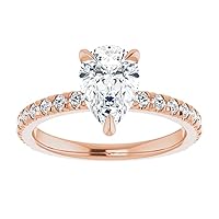 10K Solid Rose Gold Handmade Engagement Rings 2 CT Pear Cut Moissanite Diamond Solitaire Wedding/Bridal Ring Set for Woman/Her Propose Ring, Perfact for Gift Or As You Want